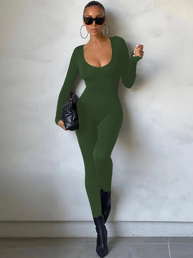 Dulzura Women 2024 Autumn Winter Long Sleeve Bodycon Streetwear Jumpsuit Overall One Piece Outfit Wholesale Items for Business