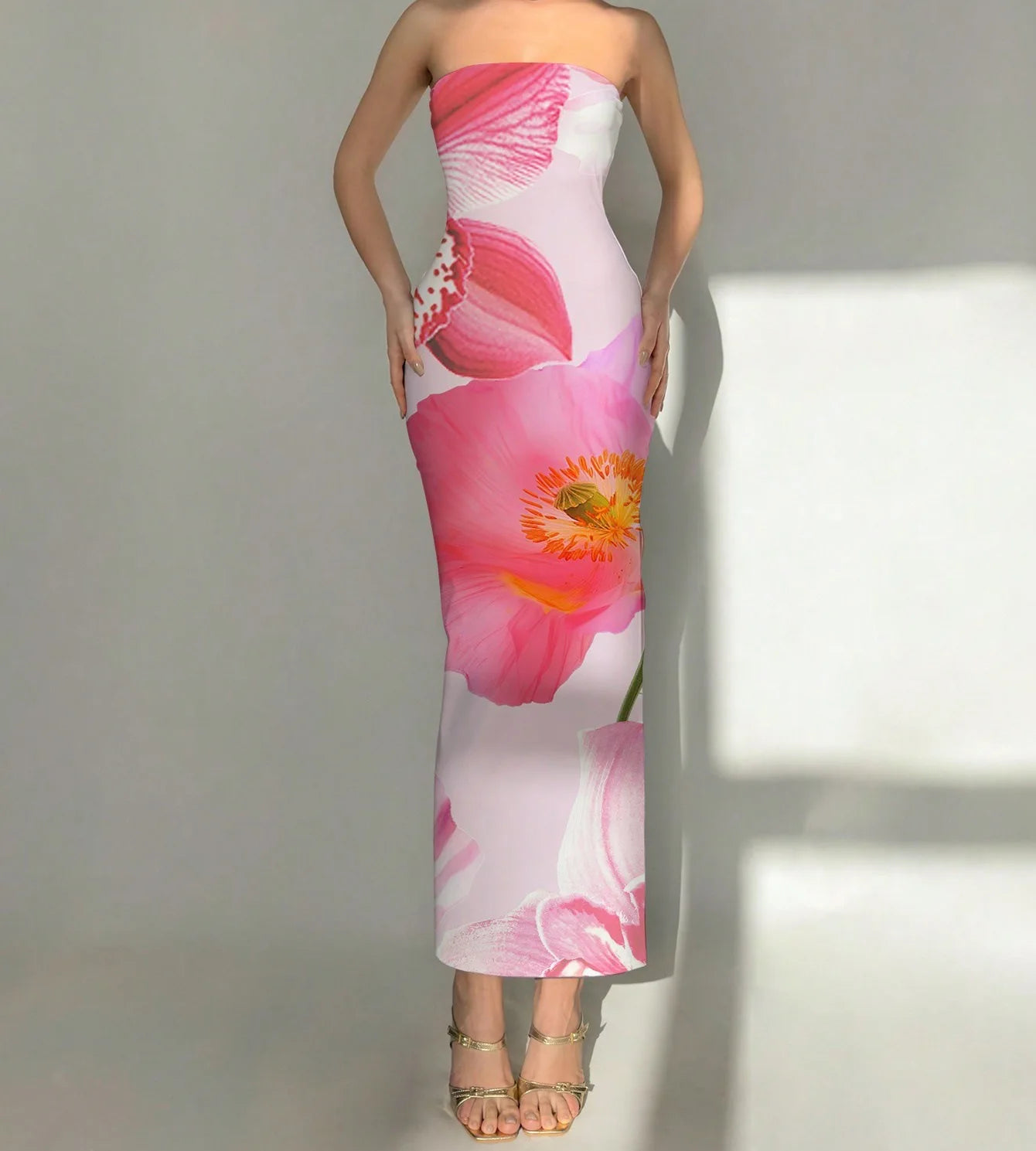HLJ&GG Sexy Flowers Printing Bodycon Maxi Dresses Women Off Shoulder Sleeveless Backless Slim Vestidos Fashion Streetwear 2025