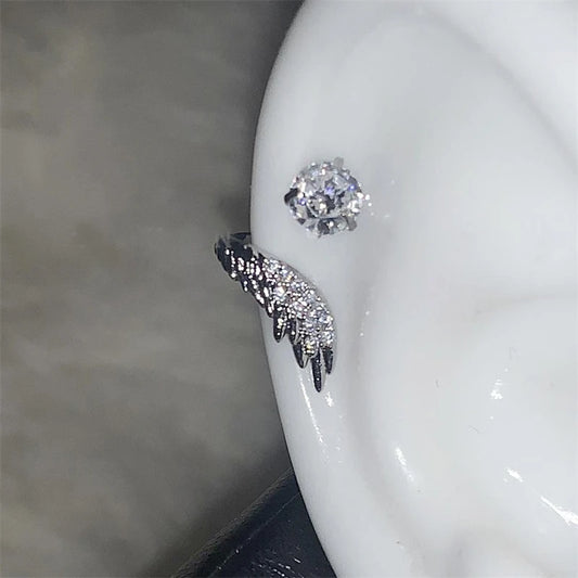 1pcs Silver Color Wing 316L Stainless Steel Ear Bone Nail for Women New Fashion Full of Rhinestone Earrings Accessories for Ear