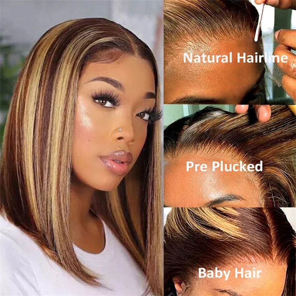13x4 Nave Blue Bob Wig Colored Lace Front Human Hair Wigs Short Bob Wig Dark Blue Bone Straight Lace Frontal Wig 100% Human Hair