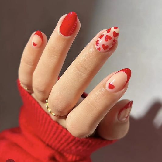 24pcs Long Batte False Nail Pink Lips Love Design Women Fake Nails Sweet Style Press on Nail Tips Valentine's Day Nail Supplies