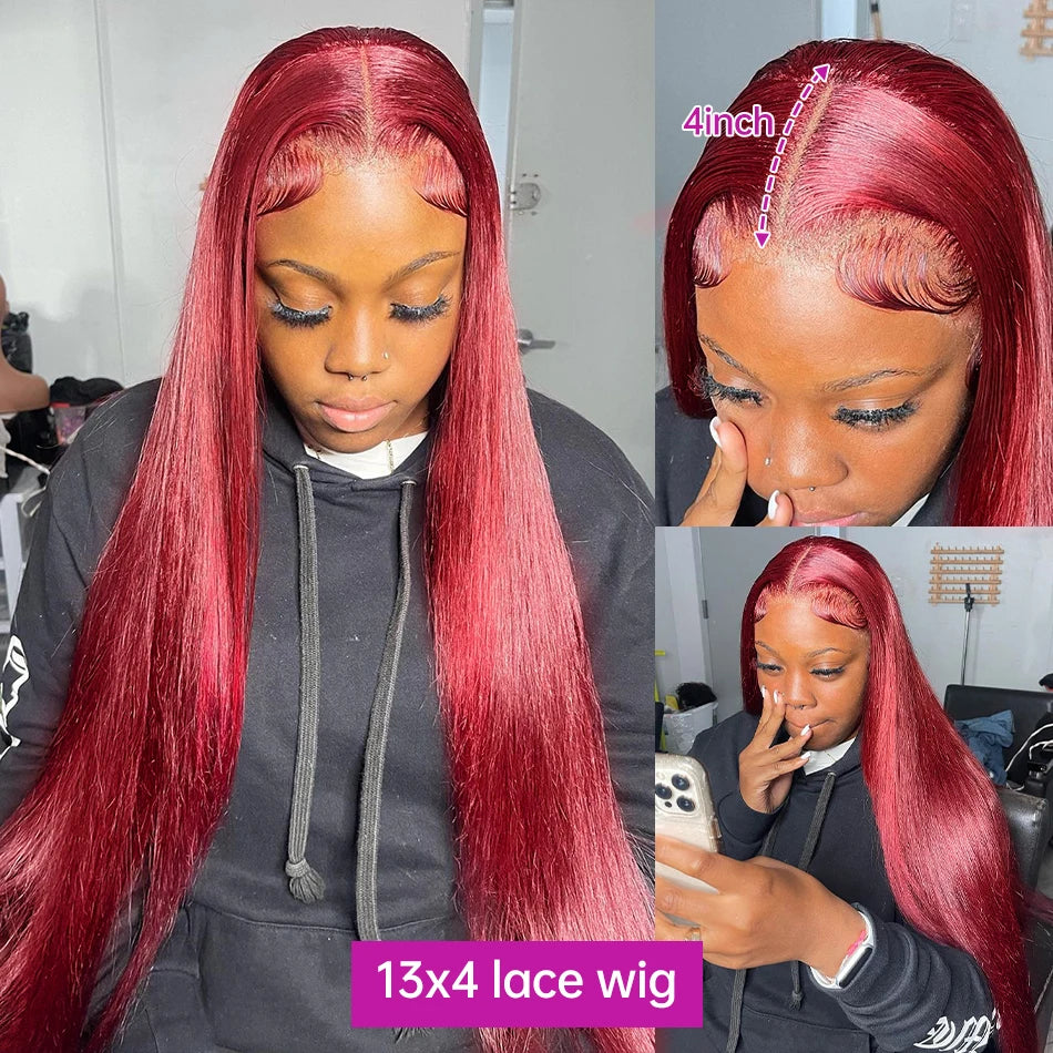 Burgundy 99J Lace Front Wig 13x4 13x6 HD Lace Frontal Wig Human Hair Pre Plucked Straight Red Colored Wig 4x4 5x5 Closure Wig