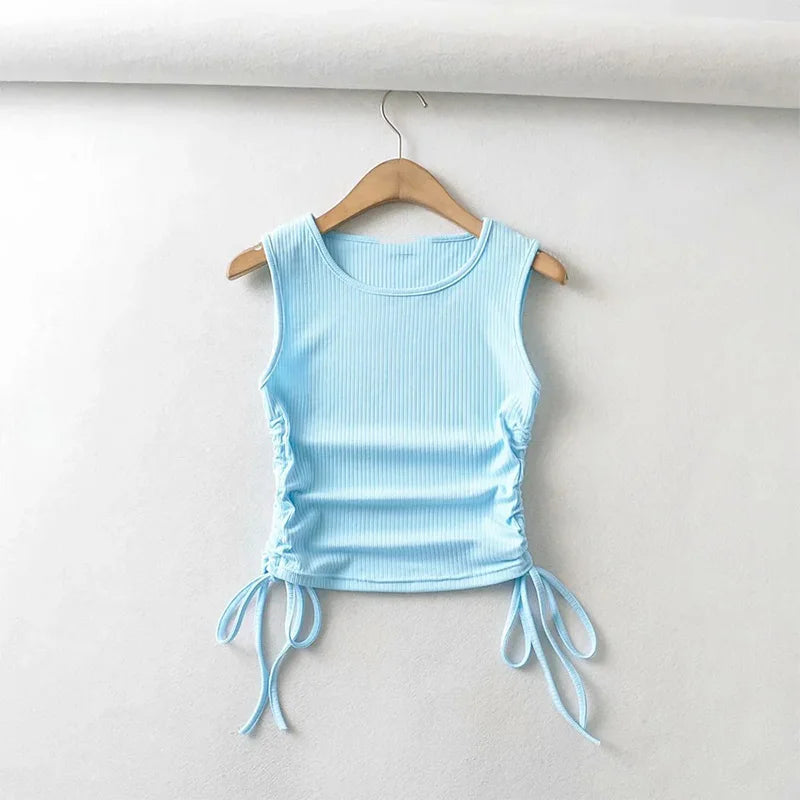 Summer NEW Arrival Women Solid Color Sexy Causal Crop Top With String Both Side Club For Fashion Ladies