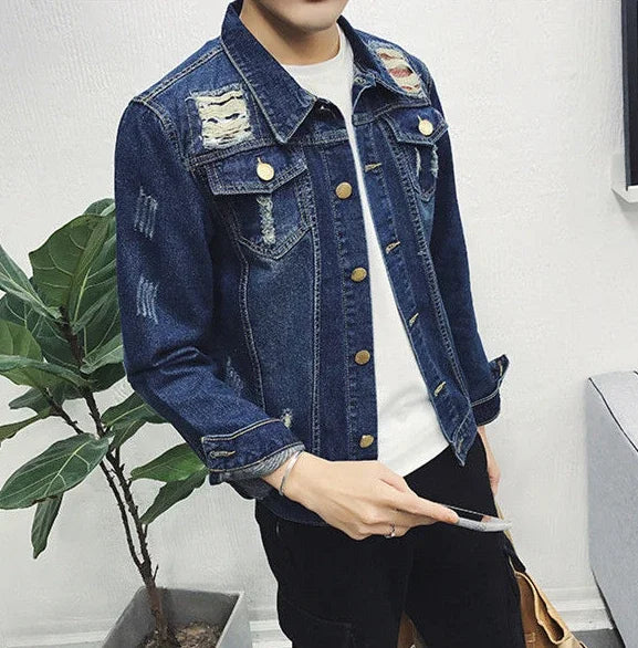 Button Short Casual Slim Cowboy Coat for Men Korean Popular Clothes Denim Jackets Man Loose New In Designer Branded Rock Lxury
