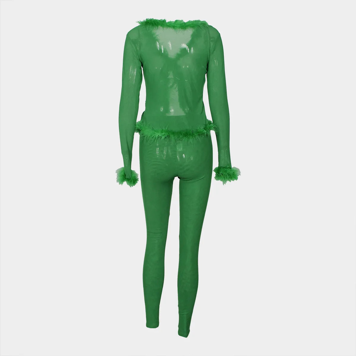 Weird Puss Sexy Fashion 2 Piece Set Women Fluff Patchwork Lace-Up Full Sleeve+Skinny Peach Hip Pants Club Coquett Trend Outfits