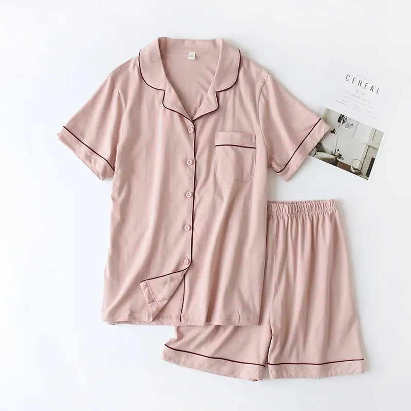 Cotton Shorts Pajamas Set for Women Sleepwear Short-sleeved Spring and Summer Home Suit Pyjamas Women Homewear Clothes