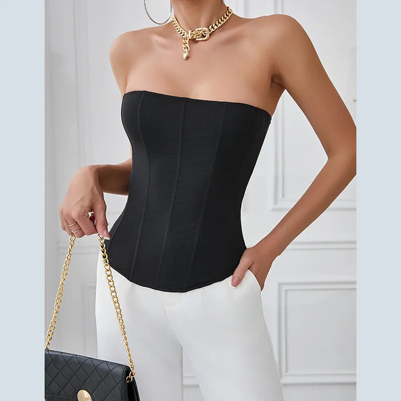 CHUANGERM Sexy Corset Top Solid Color Sleeveless S-neck Backless Bandage Women Push Up Hourglass Body Shaper Bustier Lingerie