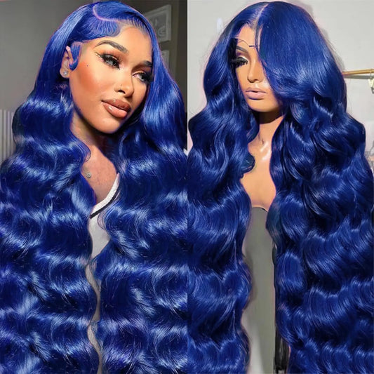 Dark Blue HD 13x4 Lace Front Wigs Human Hair Pre Plucked Glueless Navy Blue Colored 26 Inch Body Wave 13x6 Hd Lace Frontal Wig