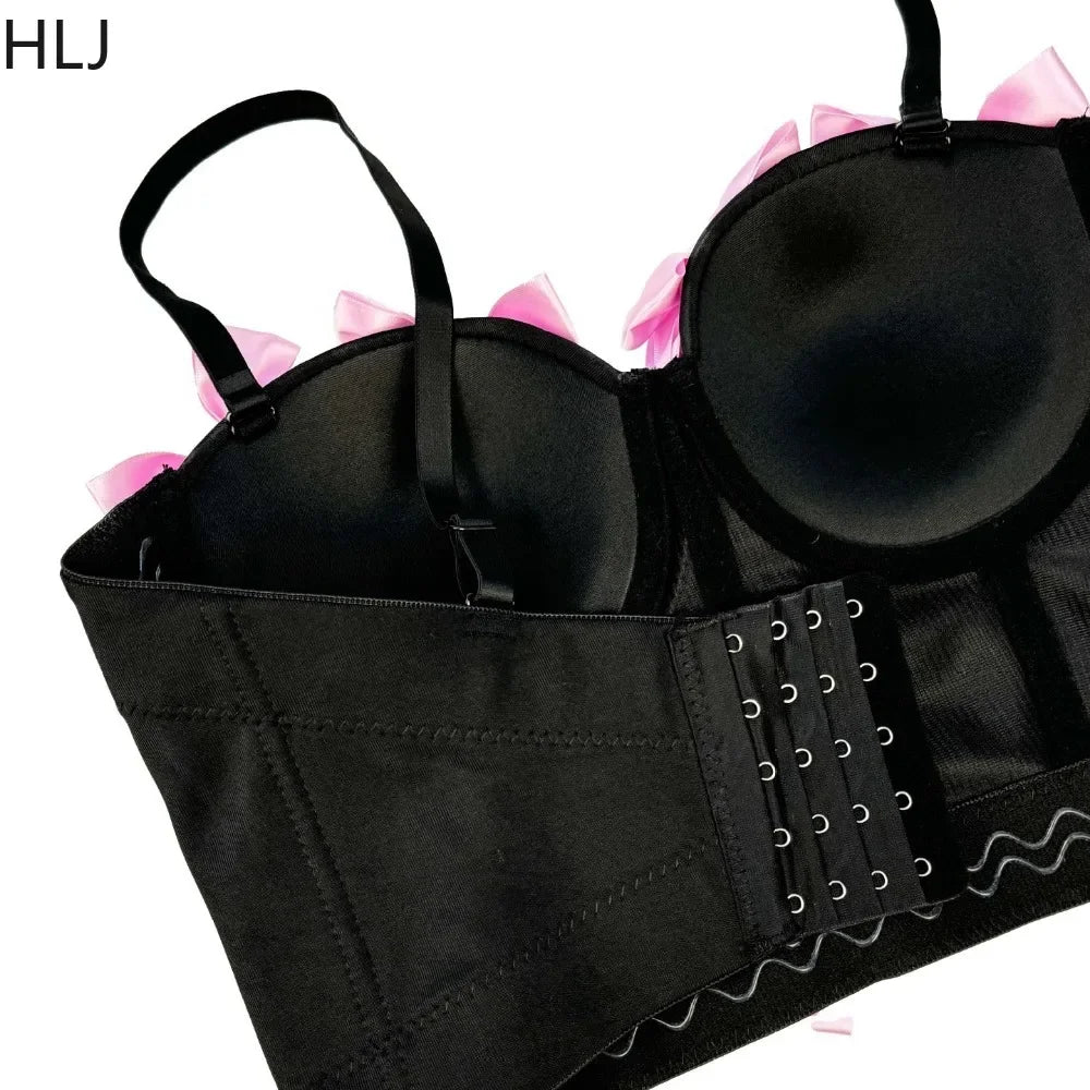 HLJ&GG Sweet Bow Fashion Corset Vest Two Piece Sets Women Thin Strap Slim Tank Top + Puffy Mini Skirts Outfits Female Streetwear