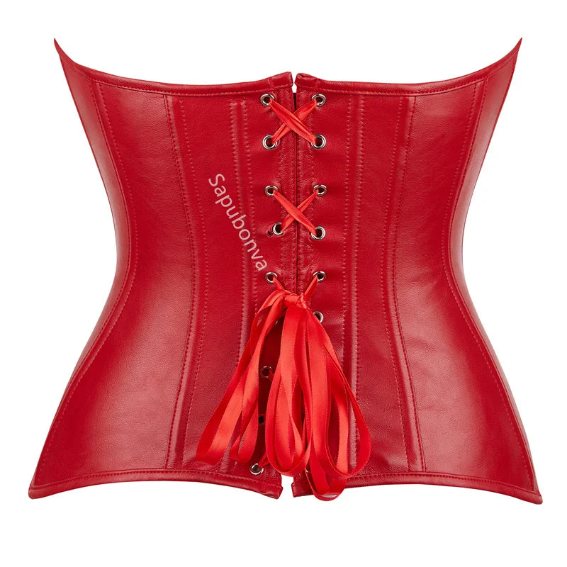 Corset Leather Zipper Plus Size Top Pirate Bustier Overbust Lingerie Burlesque Costumes Lace Up Sexy Women Black Red Green