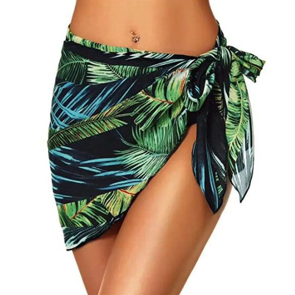 Summer Bikini Wrap Sheer Coverups Set Women Print Short Sarongs Swimsuit Beach Short Skirt Chiffon Scarf Cover Ups for Swimwear