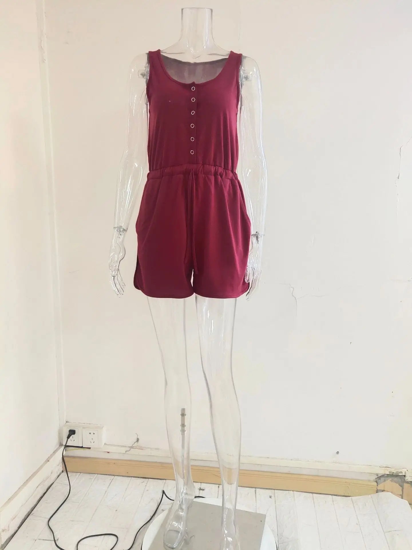 European and American Women's Summer Cross-Border New Sleeveless Jumpsuit With Waist Tied Casual Loose Wide leg Shorts
