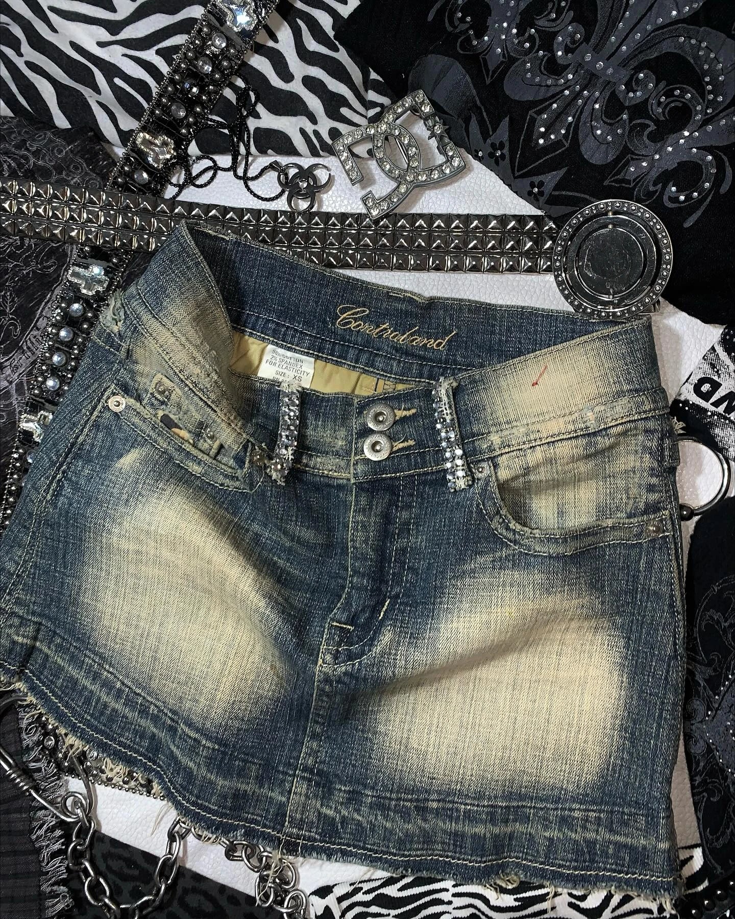 Y2k Retro Washed Camouflage Pattern Mini Skirt with High Waist and Hip Wrapped A Line Pleated Skirt Fashion Gothic jeans Skirts