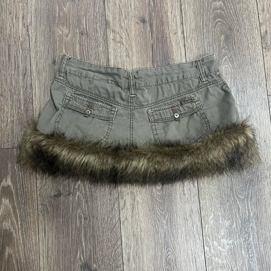 Y2K Vintage Khaki Raw Edge Cargo Skirt Harajuku Hottie Low Waist Mini Skirt Gothic Casual Cross Graphic Embroidery Short Skirt