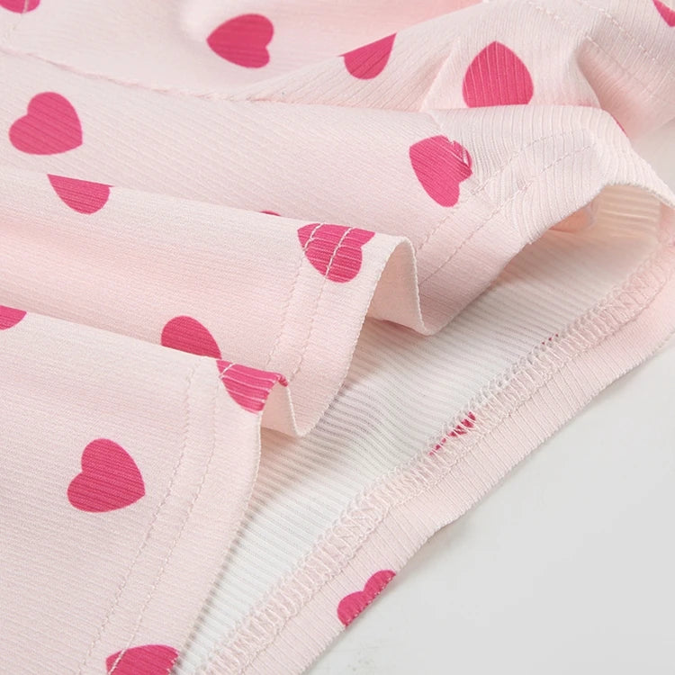 STYLISH LADY Heart Printed 2 Piece Set Women Short Sleeve Crop Top and Shorts Suits 2025 Summer Valentine's Day Home Sleepwear