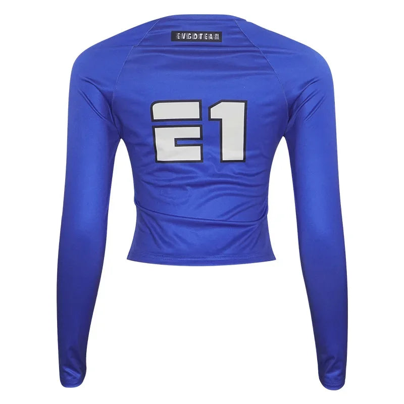 HLJ&GG Y2K Hot Girl Fashion Streetwear Women Letter Print O Neck Long Sleeve Slim Crop Top+Low waist Belt Leather Shorts Outfits