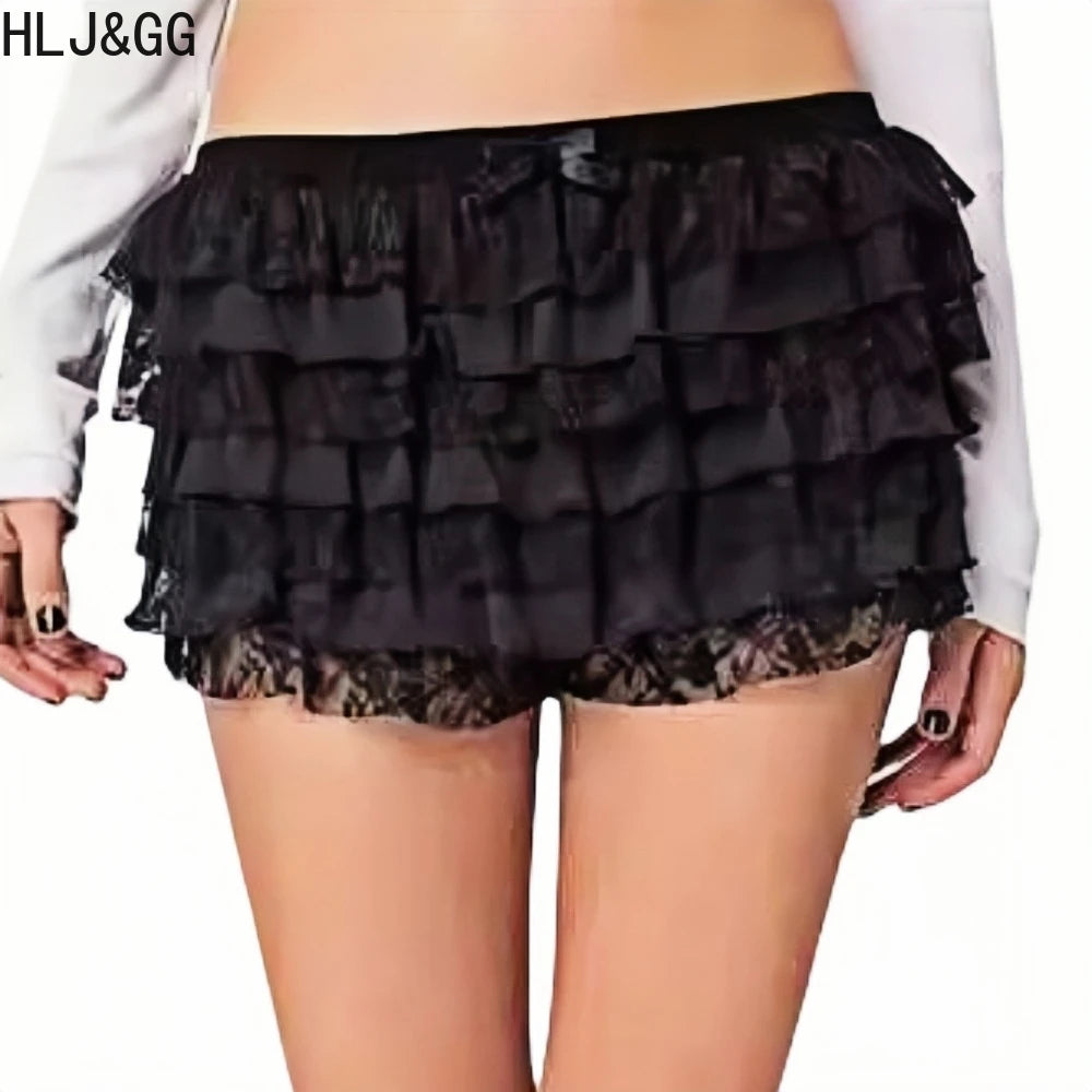 HLJ&GG Summer New Y2K Letter Print Two Piece Sets Women V Neck Short Sleeve Crop Top And Ruffle Skirts Shorts Outfits Streetwear
