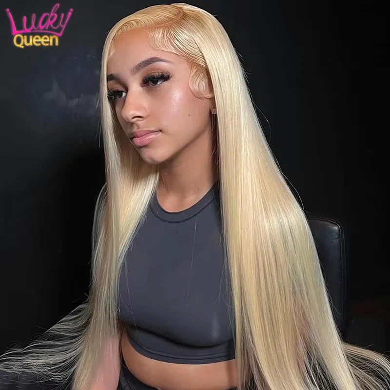 Fluorescent Green Bright 13x6 Frontal 613 Colorful Straight Human Hair Wigs For Women 180 Density Pre Plucked Transparent Lace