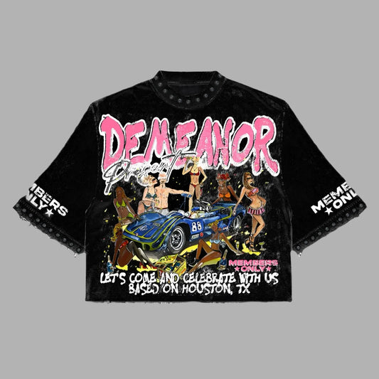 Ladys Harajuku Klein Stone Embroidery Crop Tees Y2k Gothic Graphic Hip Hop Print Long Sleeves T Shirts Cotton Loose Tops