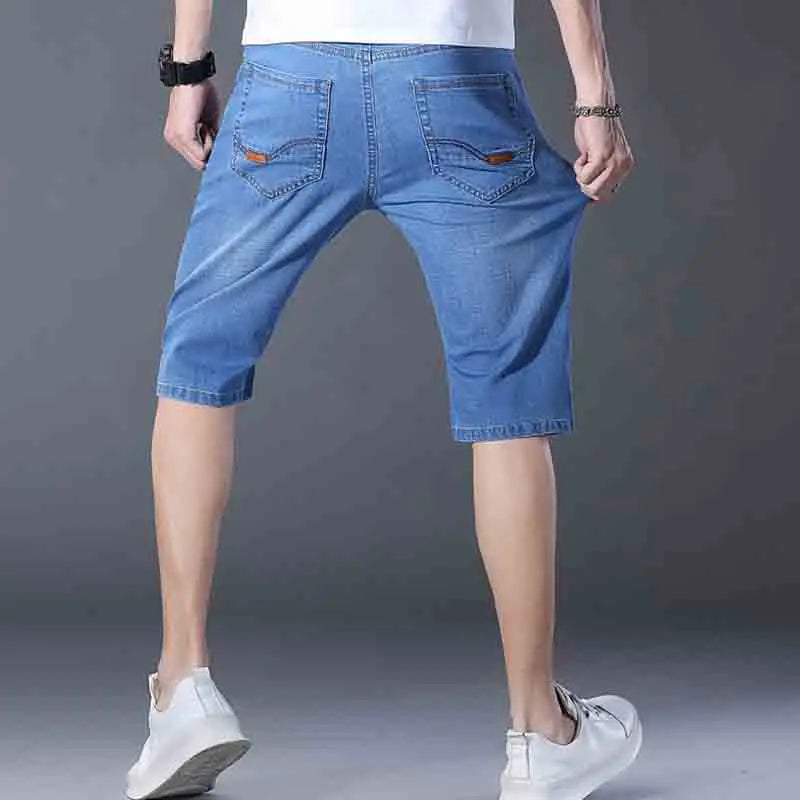 2025 New Summer Men's Denim Shorts New Thin Soft Comfortable Business Casual Straight Short Jeans Black Blue Brand Man Clothing