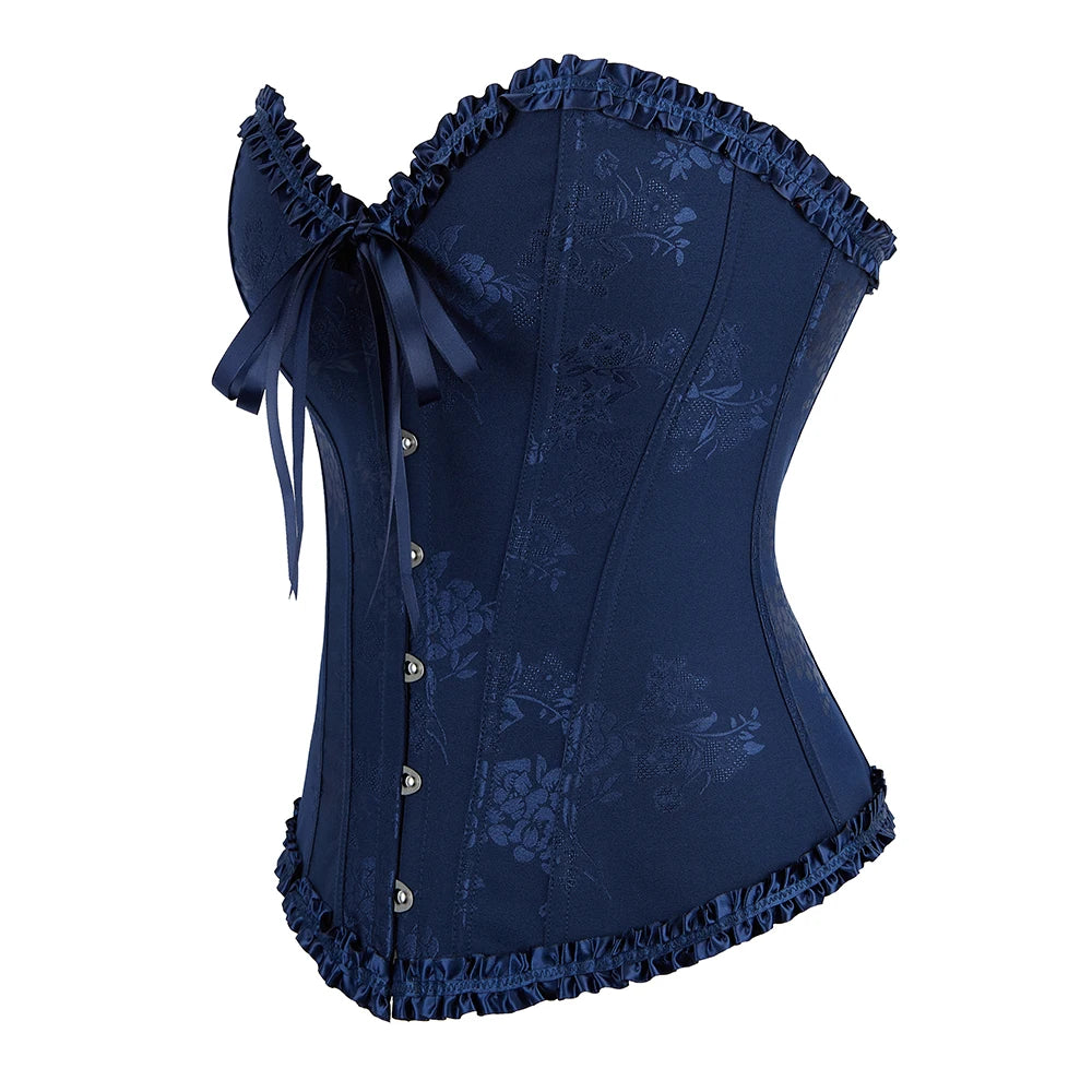 Women Floral Overbust Corset Waist Bustier Top Black White Red Blue Korset Shaper