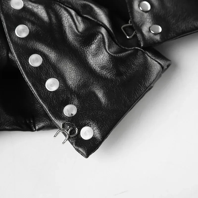 HLJ&GG Fashion Leather Long Sleeve Crop Jacket + Skinny Leopard Pants Two Piece Sets Y2K Cool Girl Outfits Women Sexy Streetwear