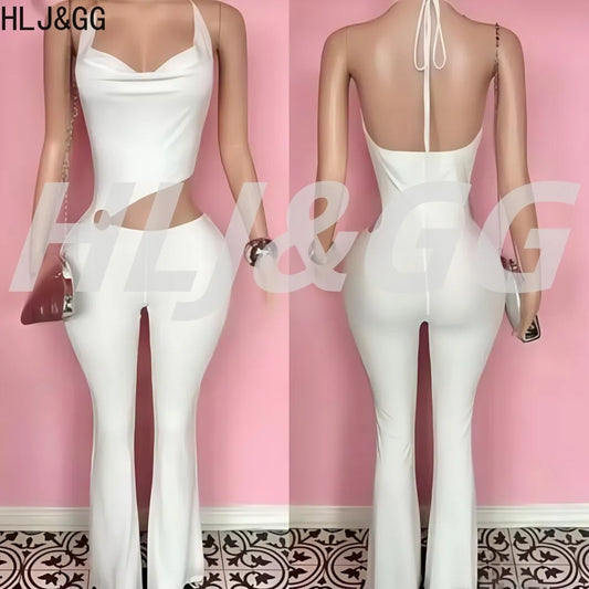 HLJ&GG Y2k Sexy Bodycon Jumpsuit for ladies Halter Sleeveless Backless Hollow Out Rompers, Streetwear Overalls 2025 Summer