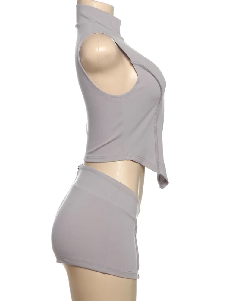 Weird Puss Casual Tracksuit 2 Piece Set Women Irregular Tank Tops+Peach Hip Zip Shorts Daily Simple Skinny Sporty Streetweas