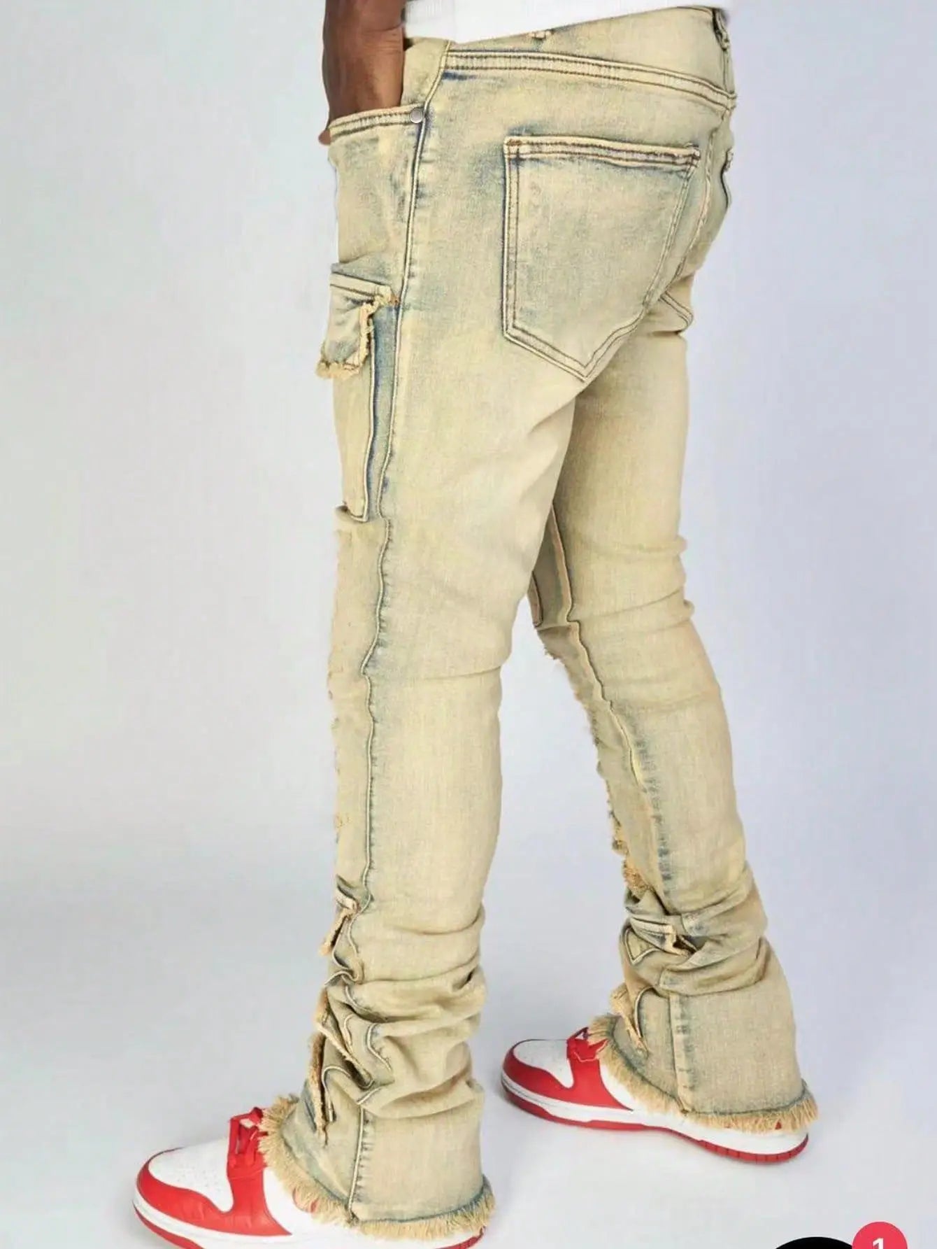 Jeans Long Pant Denim Flare Pants Hole Straight Trousers Slim Fit High Waist Casual Button Pocket Splice Autumn Winter, men's jeans