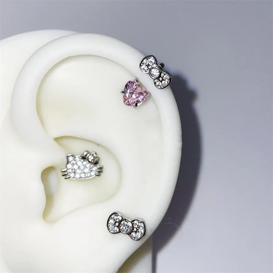 1PCS 1.2mm Bowknot Ring Stainless Steel Ear Bone Nail Shiny Screws Earrings Y2K Hottie Cochlea Piercing Body Jewelry