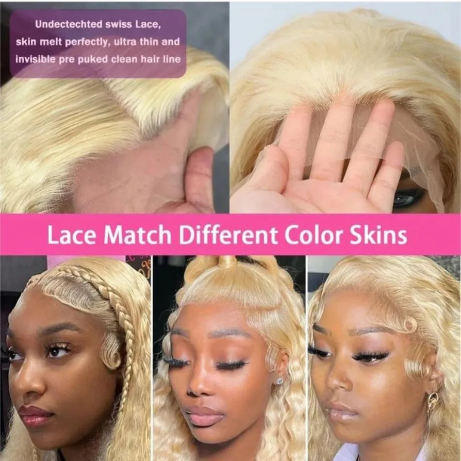 Deep Wave 613 Lace Front Wig Human Hair 13X6 30 32 Inch Blonde Wig Human Hair 220 Density Pre Plucked Lace Frontal Wig For Women