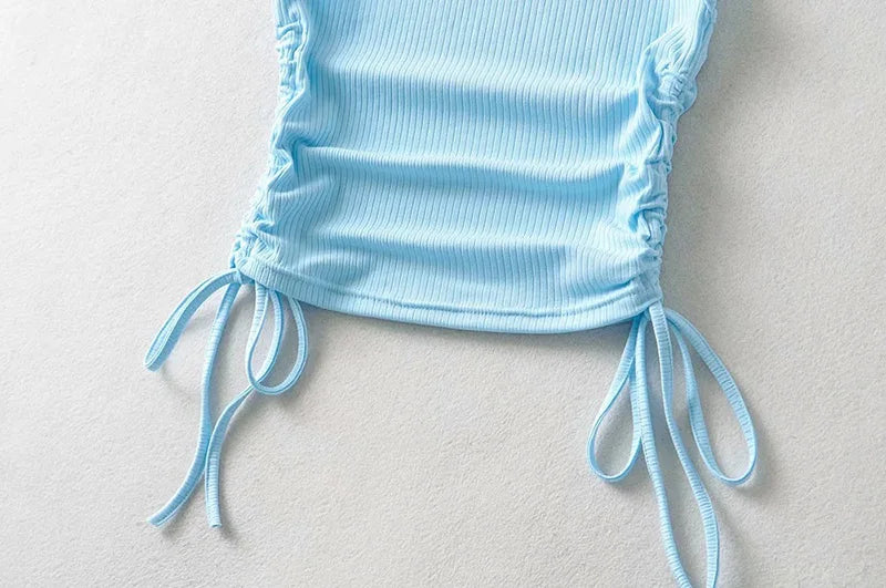 Summer NEW Arrival Women Solid Color Sexy Causal Crop Top With String Both Side Club For Fashion Ladies