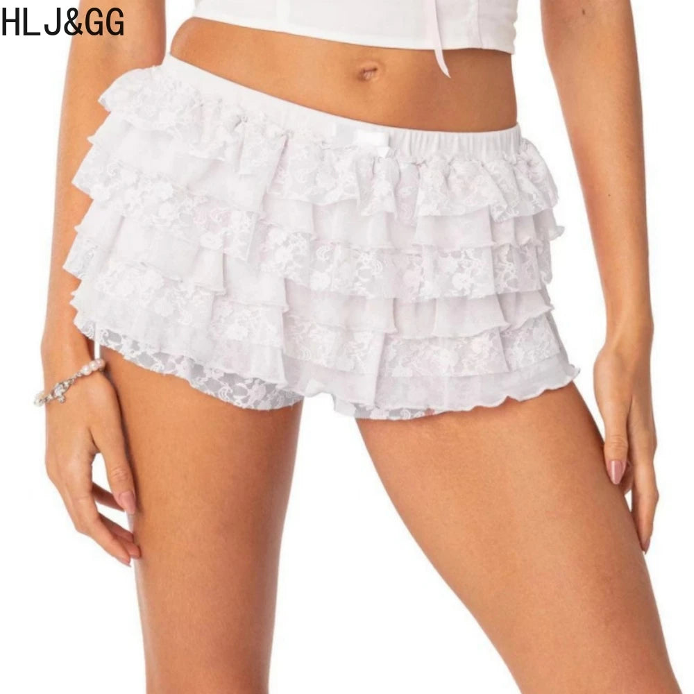 HLJ&GG Summer New Y2K Letter Print Two Piece Sets Women V Neck Short Sleeve Crop Top And Ruffle Skirts Shorts Outfits Streetwear