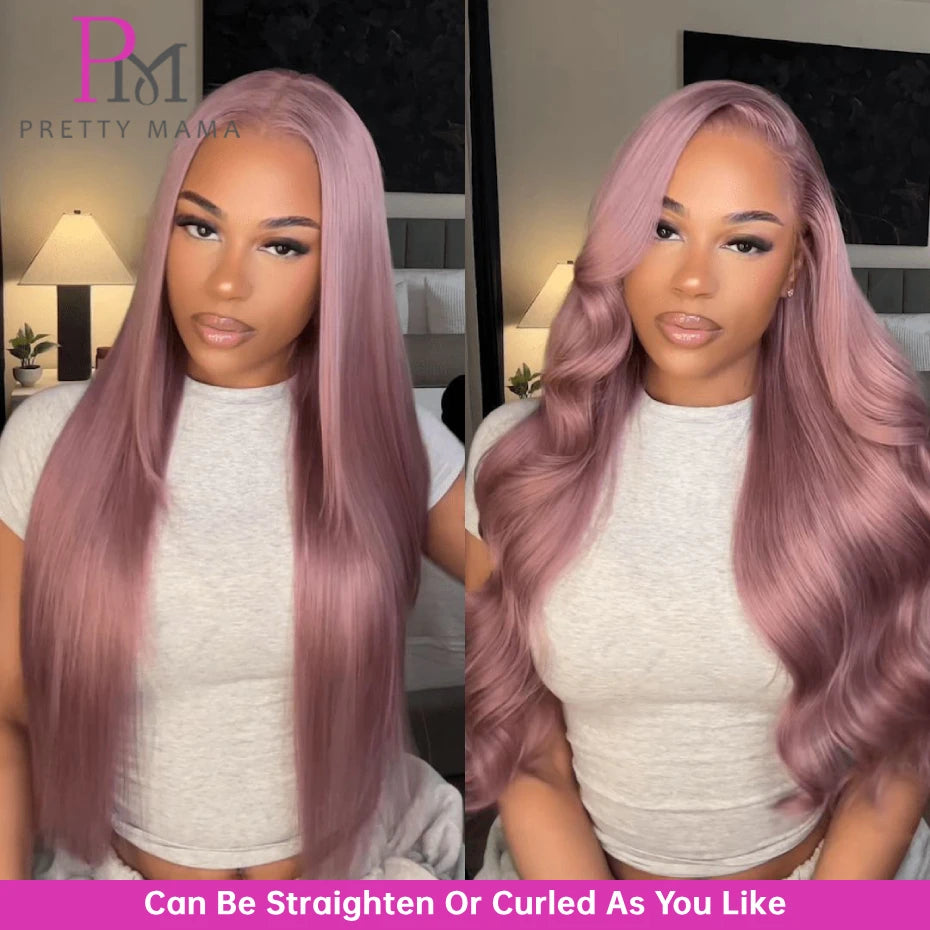 13x6 Ash Purple Pink Human Hair Wig 250 Density Lace Frontal Wig Bone Straight Lace Front Wig Human Hair Rose Gold Colored Wigs