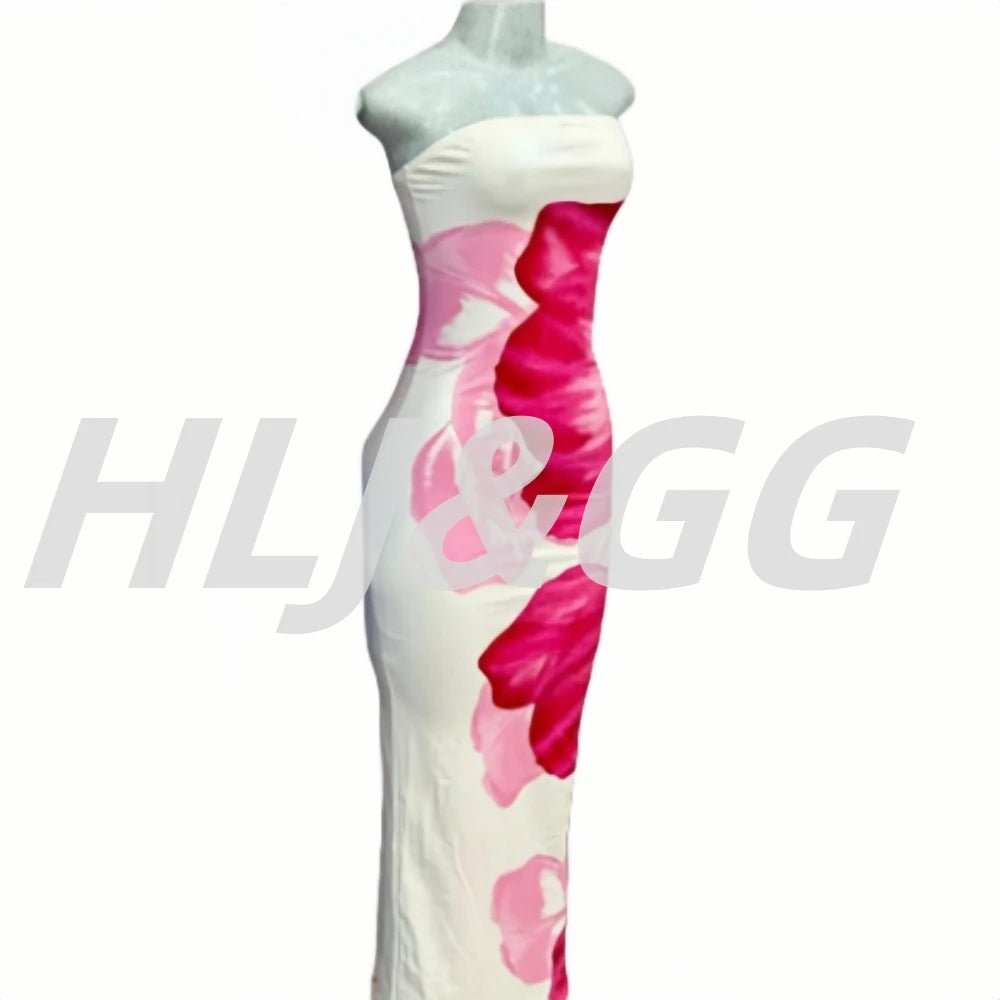 HLJ&GG Sexy Flowers Printing Bodycon Maxi Dresses Women Off Shoulder Sleeveless Backless Slim Vestidos Fashion Streetwear 2025