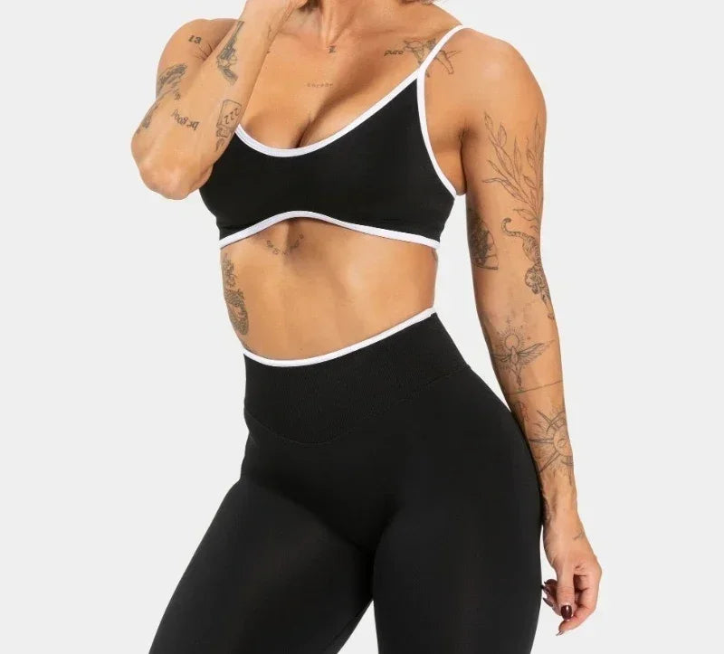 Summer Women's Solid Color Sports Suspender Bra Sexy Backless Knit with Chest Cushion Suspender Yoga Fitness Top