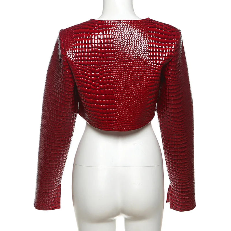 HLJ&GG Fashion Y2K Hot Girl Streetwear Women Leather Long Sleeve Crop Jacket+Bodysuits+Button Shorts 3 Piece Sets Outfits 2025
