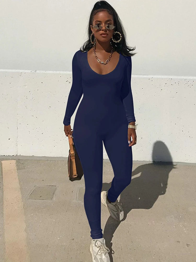 Dulzura Women 2024 Autumn Winter Long Sleeve Bodycon Streetwear Jumpsuit Overall One Piece Outfit Wholesale Items for Business