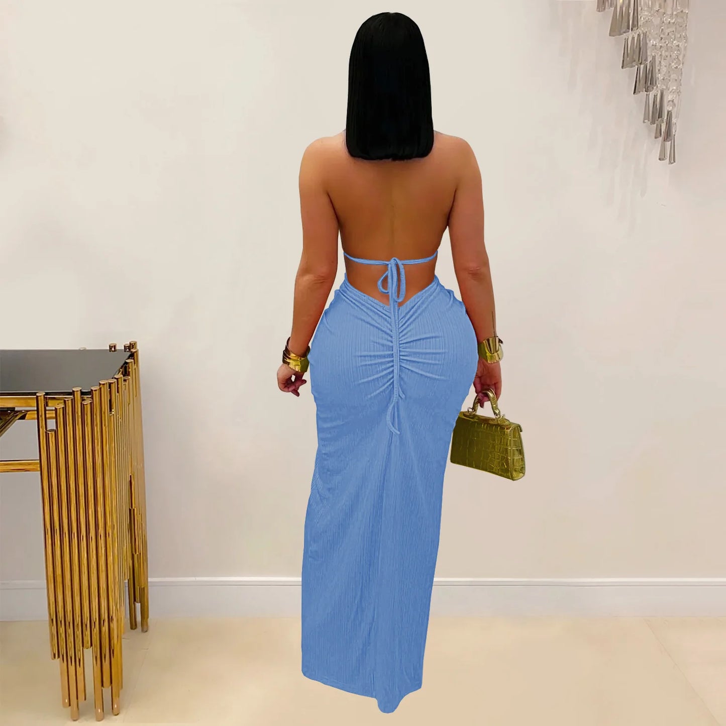 Weird Puss Sexy Plait Dress Women Summer Peach Buttocks Backless Sleeveless Split Hollow Midnight Party Clubwear Maxi Bodycon