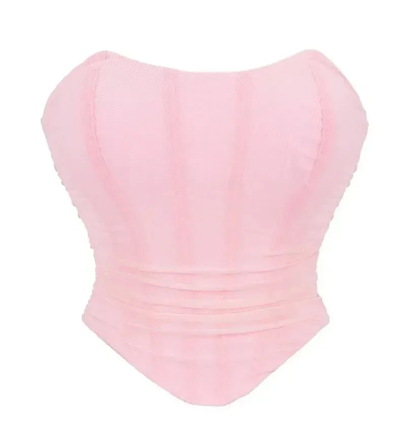 Pink Women Corset Sexy Overbust Bustier Crop Top Lace-Up Plastic Boned Corsets and Bustiers Body Shaper Short Torso Kорсет