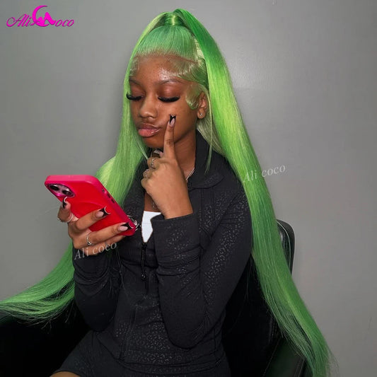 Light Green Human Hair Wig 13x4 13x6 Lace Front Wig Brazilian Human Hair Pre Plucked Green Colored Lace Frontal Wigs for Women