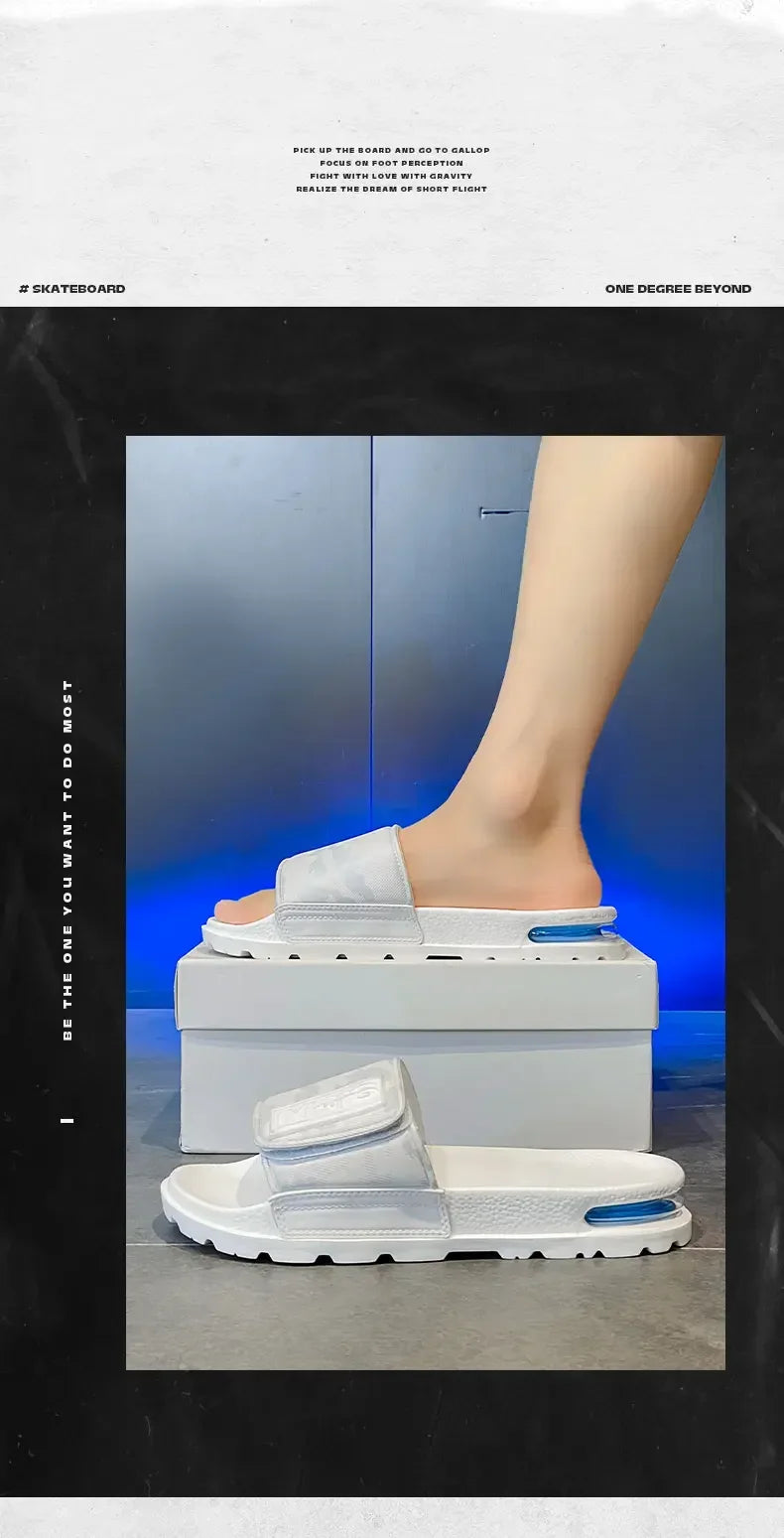 2025 Spring and Summer Trend Fashion Wear Super Soft Slippers Men's Velcro Air Cushion Personality All Casual One Word Slides