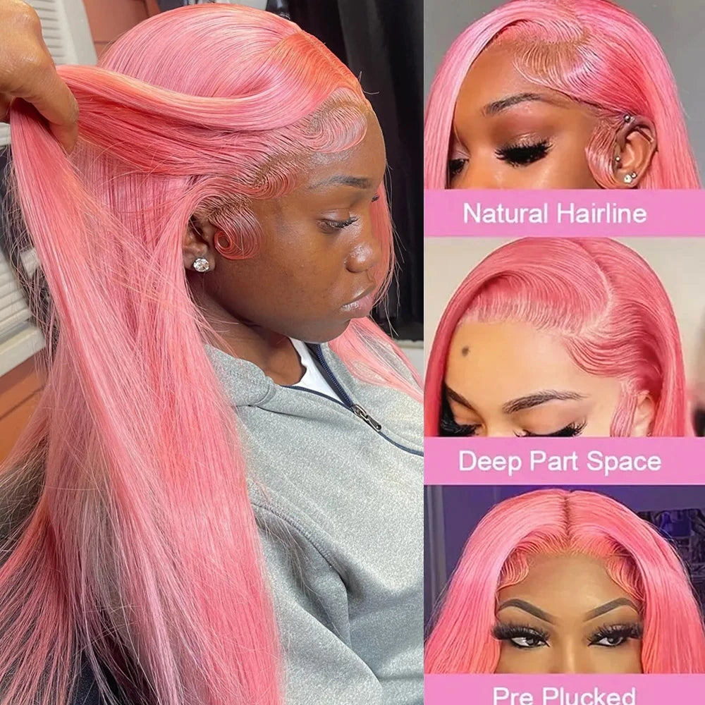 Silkwave 13x6 Hd Pink Lace Frontal Wig Human Hair Preplucked Brazilan Bone Straight 13x4 Lace Front Pink Colored Wig For Women