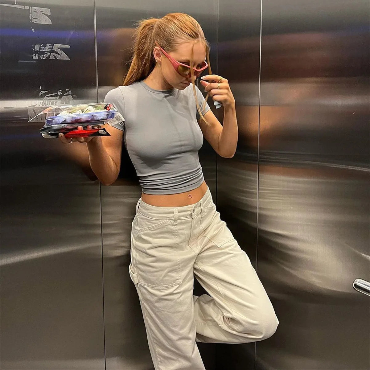 Sexy Crew Neck Basic T-Shirts Female Clothes Fashion Short White Solid Slim Fit High Street Tanks Tops Streetwear Crop Tops Tees