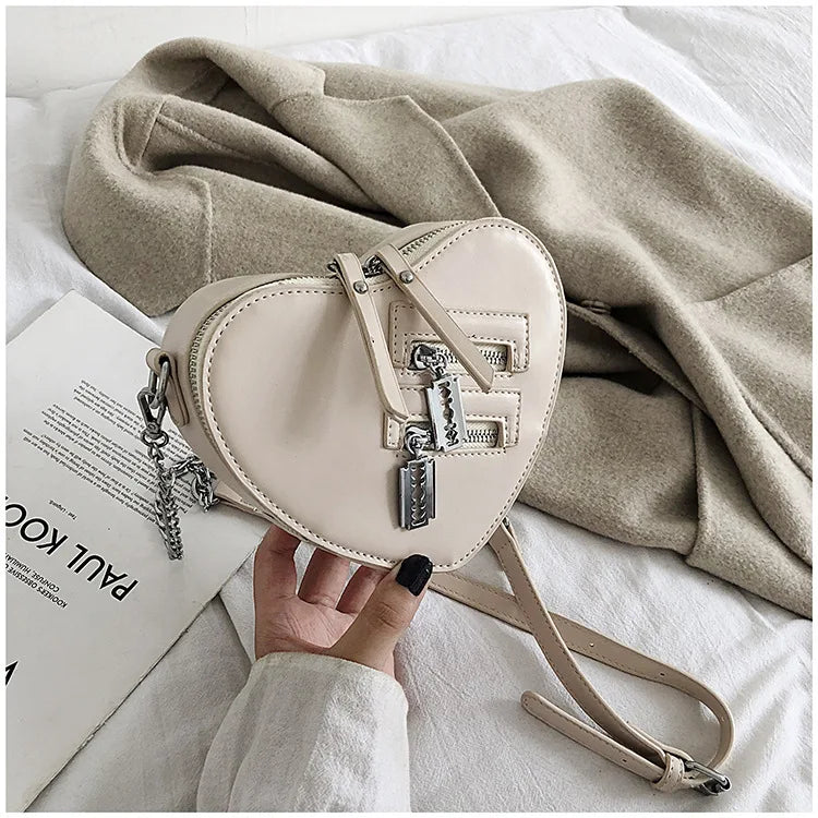 Gothic Heart Blade Zipper Chain Crossbody Bags for Women Girl Casual Shoulder Purses Handbags Techwear Summer Wallet Goth