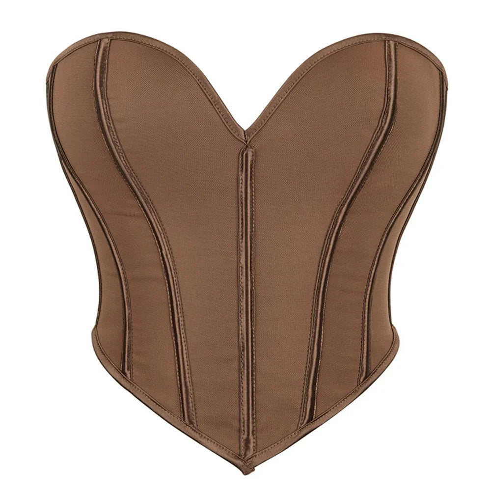 Sexy Women Overbust Corsets Crop Tops Golden Printed Bustiers Lace Up Body Shaper Lingerie Gothic Corselet