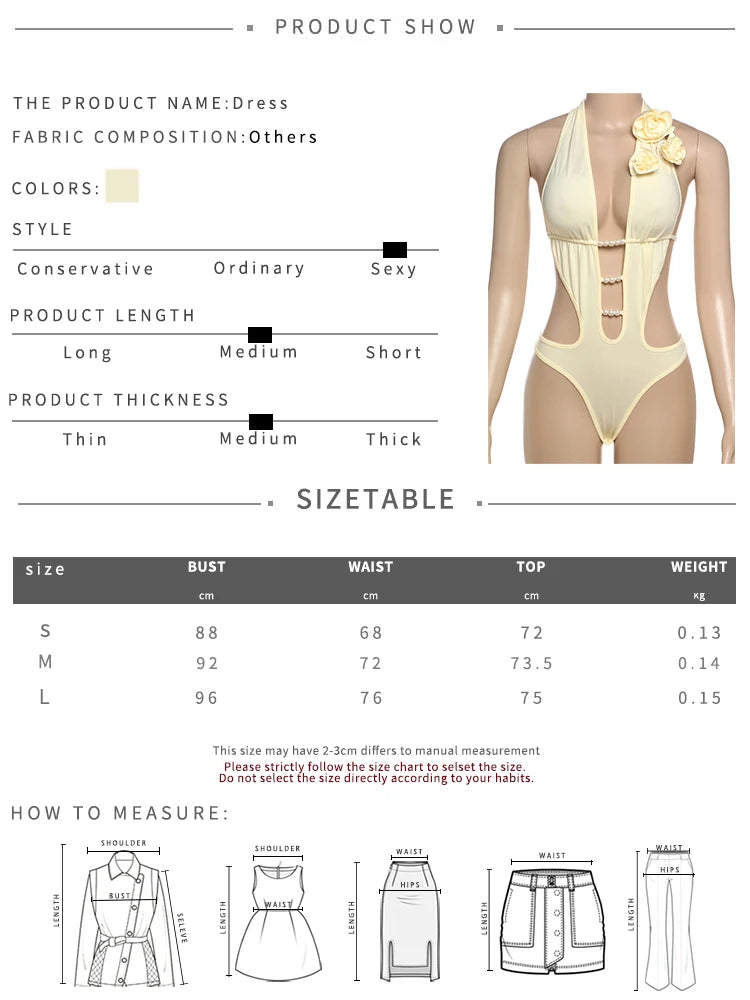 Weird Puss Beach Vacation Bodysuit Women Pearl 3d Flowers Sexy Backless Sleeveless Stretch Midnight Party Hollow Wild Y2K Tops