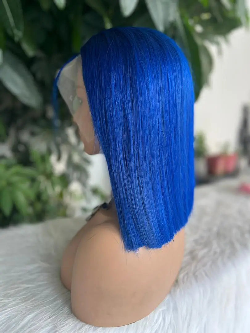 13x4 Lace Front Short Bob Wig Blue Color Straight Navy Blue Bob Transparent Lace Frontal Wigs Human Hair For Black Woman 10 Inch