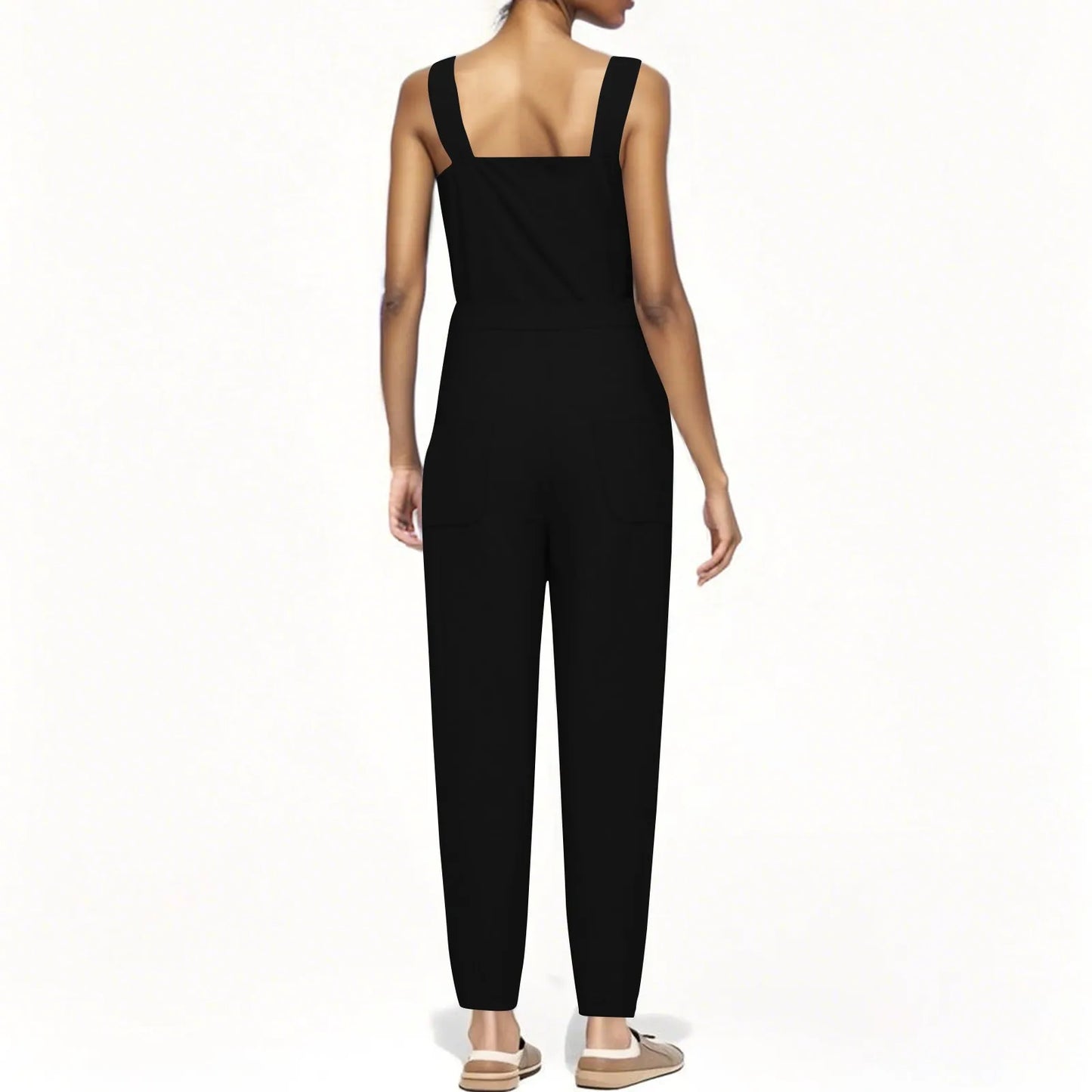 Lady's Fashion Clasp Pocket Cargo Romper Jumpsuits, Casual Jumpsuit Summer
