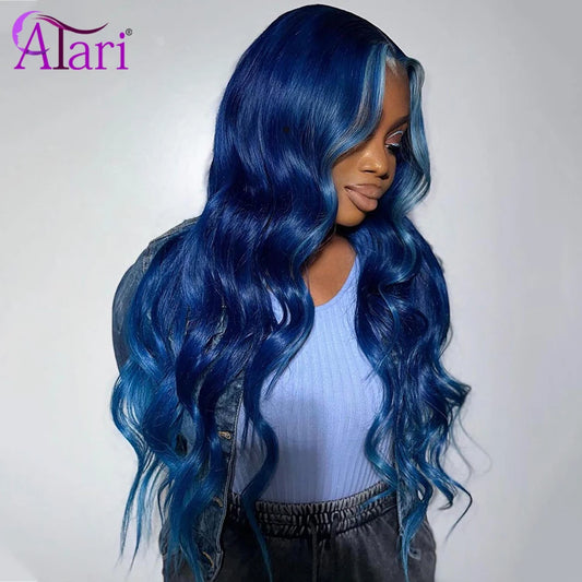 Blue Transparent 13x6 Lace Frontal Human Hair Wigs Brazilian Highlights Body Wave 13x4 Lace Front Wig Pre Pluck 5x5 Closure Wig